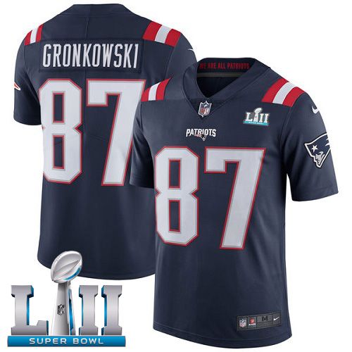 Men New England Patriots #87 Gronkowski Blue Color Rush Limited 2018 Super Bowl NFL Jerseys->->NFL Jersey
